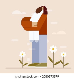 Illustration of a loving mother hugging her daughter