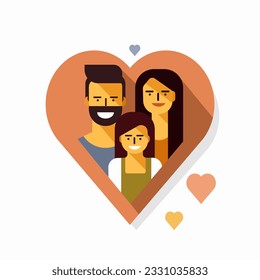 Illustration of a loving parents and a daughter inside a heart symbol