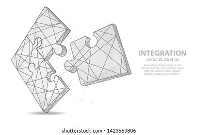 
Illustration of a low poly concept, about to puzzle, on a white background, symbol of introduction, assembly into a single unit.