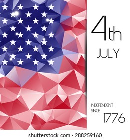 Illustration of a low polygon flag of the United States of America with banner 4 th july  for independence day background