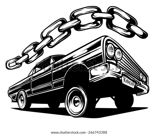 An\
Illustration of a Low Rider Car and a\
Chain