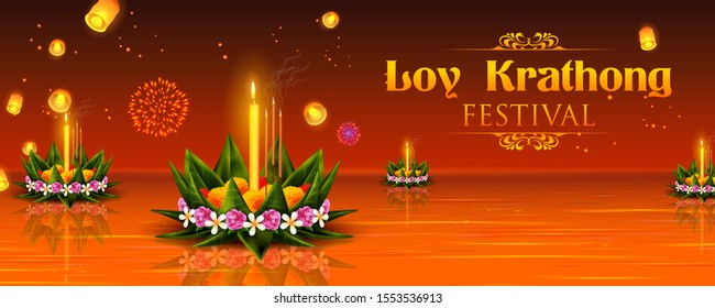 ilustración del festival siamés de Luces Loy Krathong celebración tradicional de Tailandia