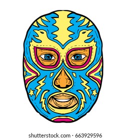 Illustration of a Luchador Mask with Eagle, Star and Lightning Bolt viewed from front done in Drawing hand-sketched style on isolated background