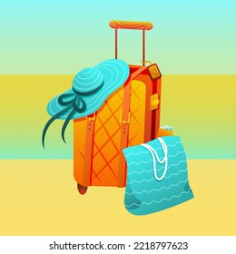 Illustration von Gepäck mit Hut, Beutel und Reisedokumenten