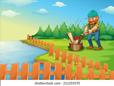 Illustration of a lumberjack chopping wood