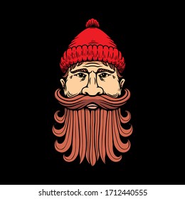 Illustration of lumberjack head in engraving style. Design element for logo, label, emblem, sign, badge. Vector illustration