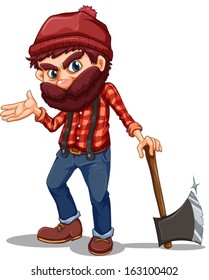 Illustration eines Lumberjacks, der eine scharfe Axt auf weißem Hintergrund hält
