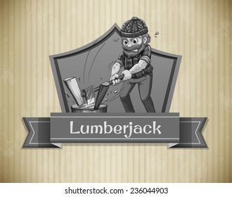 Illustration of a lumberjack and a sign