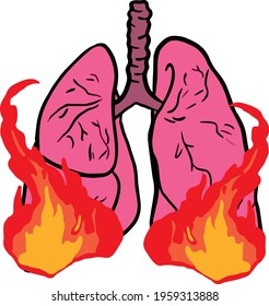 illustration of lungs on fire in vector