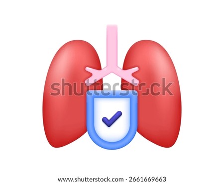 An illustration of the lungs with a shield. The concept of protecting lung health. guard and protect. Caring for health. Minimalist 3D style design. Symbols, elements