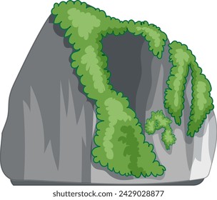 Illustration of lush greenery covering a large rock