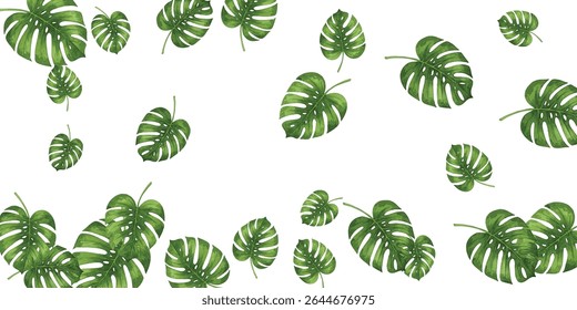  illustration of a lush Monstera plant in a blue pot, perfect for home decor, botanical art, or nature-themed designs. The vibrant green leaves and artistic style add a touch of elegance and freshness