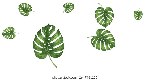  illustration of a lush Monstera plant in a blue pot, perfect for home decor, botanical art, or nature-themed designs. The vibrant green leaves and artistic style add a touch of elegance and freshness