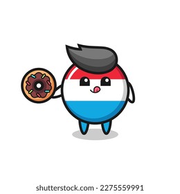 illustration of an luxembourg flag badge character eating a doughnut , cute style design for t shirt, sticker, logo element
