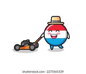 illustration of the luxembourg flag badge character using lawn mower , cute style design for t shirt, sticker, logo element