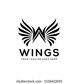 Illustration of a luxurious W sign combined with two wings as if they were made for flying logo design