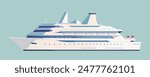 Illustration of a luxury cruise ship in a simple flat graphic style on a light blue background. Vector illustration