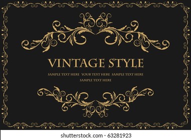 Illustration the luxury gold pattern ornament borders of black background - vector