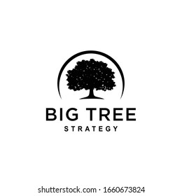 Illustration luxury Oak tree vintage sign logo design template 