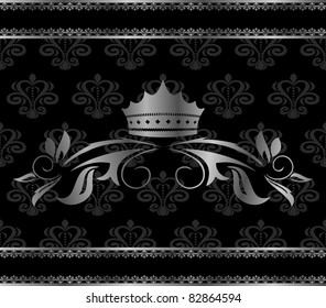 Illustration luxury vintage aluminum frame template with crown - vector