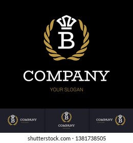 Illustration of Luxury Vintage Crest Logo with letter B in the Middle and Luxury Crown. Calligraphic Royal Emblems and Elements Logo Icon Template on Black Background