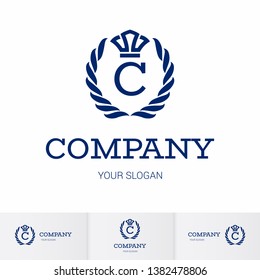 Illustration of Luxury Vintage Crest Logo with letter C in the Middle and Luxury Crown. Calligraphic Royal Emblems and Elements Logo Icon Template on White Background