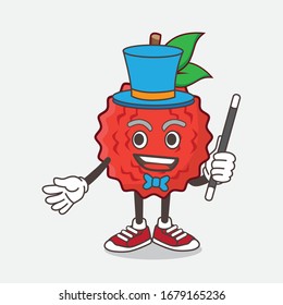 An illustration of Lychee Fruit cartoon mascot character performance as a Magician