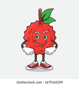 An illustration of Lychee Fruit cartoon mascot character with smirking face