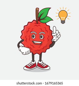 An illustration of Lychee Fruit cartoon mascot character get an idea