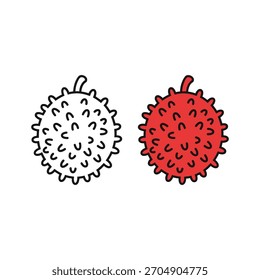 Illustration of a lychee, with a line art and a colored version isolated on