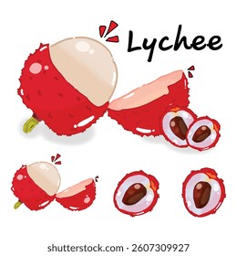 Illustration of lychee and peeled lychee