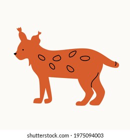 Illustration of a lynx on an isolated background. Dusty pastel colors. Modern flat style