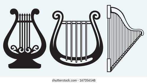 Illustration of lyre isolated on blue background