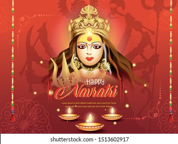 Illustration Of Ma Durga For Navratri Special, Beautiful Background Of Happy Navratri, Ma Durga Face 
Vector.