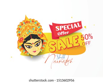 Illustration Of Ma Durga For Navratri Special, Beautiful Background Of Happy Navratri, Ma Durga Face 
Vector.