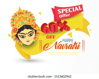 Illustration Of Ma Durga For Navratri Special, Beautiful Background Of Happy Navratri, Ma Durga Face 
Vector.