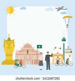 Illustration of Macau landmark and icons banner, Vector