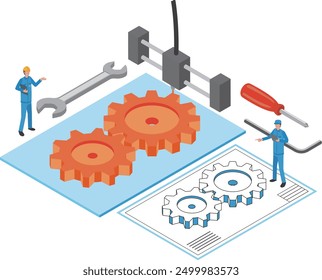 Illustration of machine parts made with a 3D printer