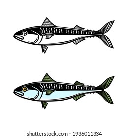 Ilustración de caballa. Elemento de diseño para logotipo, etiqueta, signo, emblema, afiche. Ilustración del vector
