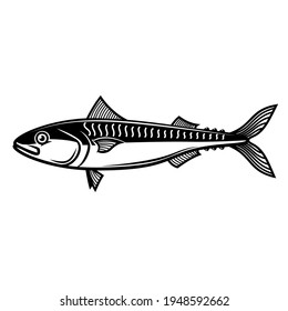Illustration of mackerel. Design element for logo, label, sign, emblem, poster. Vector illustration