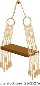 an illustration of macrame for a hanging bookshelf. macrame is an art form made from rope, it can be used as interior design.