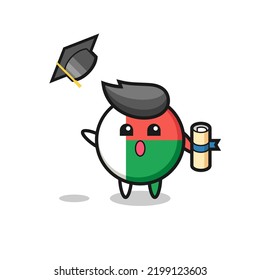Illustration of madagascar flag badge cartoon throwing the hat at graduation , cute design