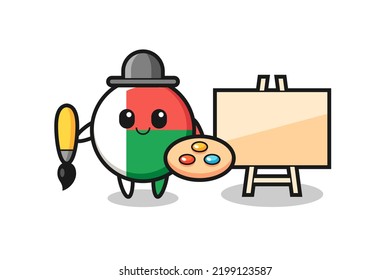Illustration of madagascar flag badge mascot as a painter , cute design