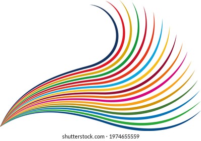 An illustration made up of 17 symbol color lines. One side of the 17 lines converges to one point. It spreads while drawing a wave toward the other side. Created with vector data.