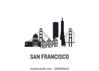 Illustration made with icons of most important buildings in San Francisco. Flat vector design.
