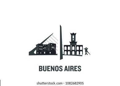 Illustration made with icons of most important buildings in Buenos Aires. Flat vector design.	
