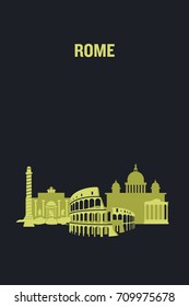 Illustration made with icons of most important buildings in Rome. Flat vector design.