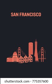 Illustration made with icons of most important buildings in San Francisco. Flat vector design.