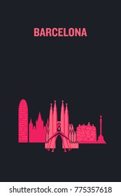 Illustration made with icons of most important buildings in Barcelona. Flat vector design.