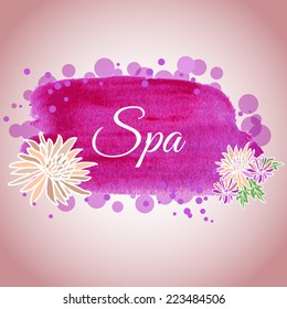 Illustration made using watercolors on spa salon with flowers for your decor